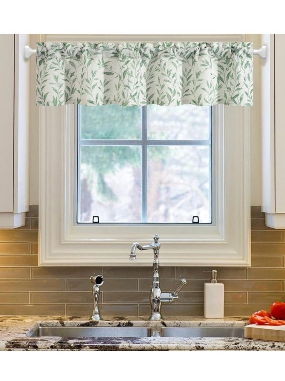 VOGOL Green Leaf Print Kitchen Valance, Curtain